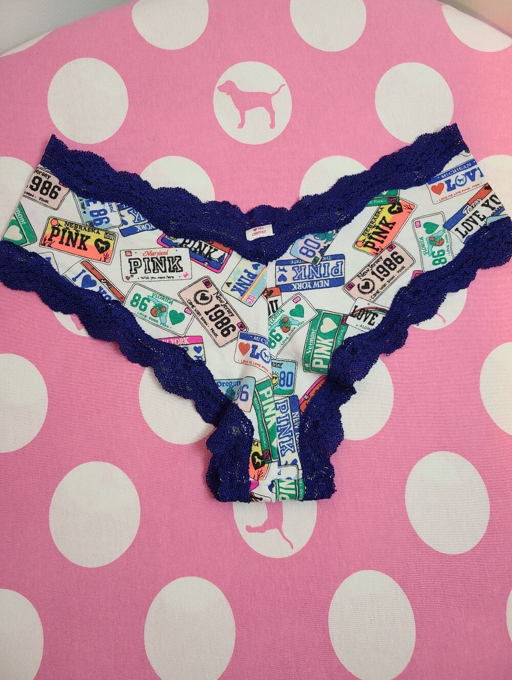 Rare VTG VS PINK Graphic Cotton Lace XLR Cheekiest Hipster Panty Size M - Picture 3 of 6